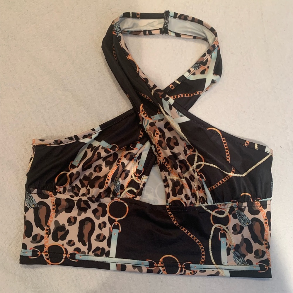 Chain Print Crop Halter Top